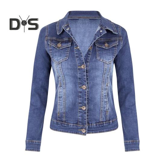 Damen Jeansjacke Retro Einreihig Slim Fit Umlegekragen Lange Ärmel Einfarbige Klappentaschen Damenmantel Pendler-Einkaufsjacke
