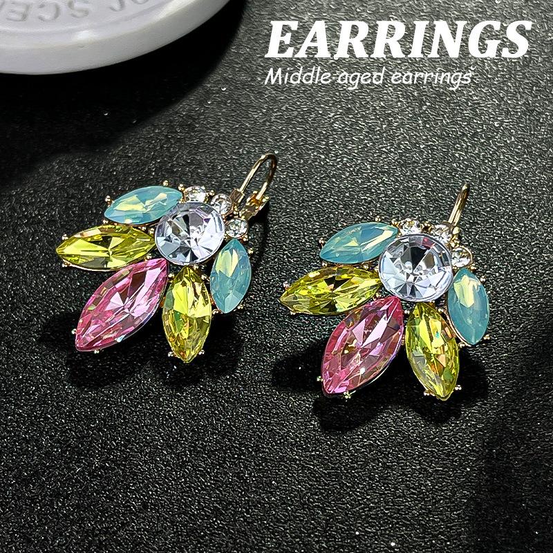 Boucles d'oreilles pendantes Zircon Fleur Colorée pour Femmes, Boucles d'oreilles pendantes Statement pour Fête & Usage Quotidien