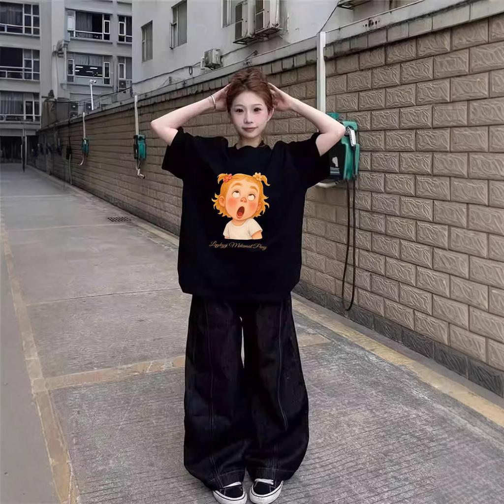 Black cotton short-sleeved t-shirt women's summer new popular student loose design niche giant good-looking top