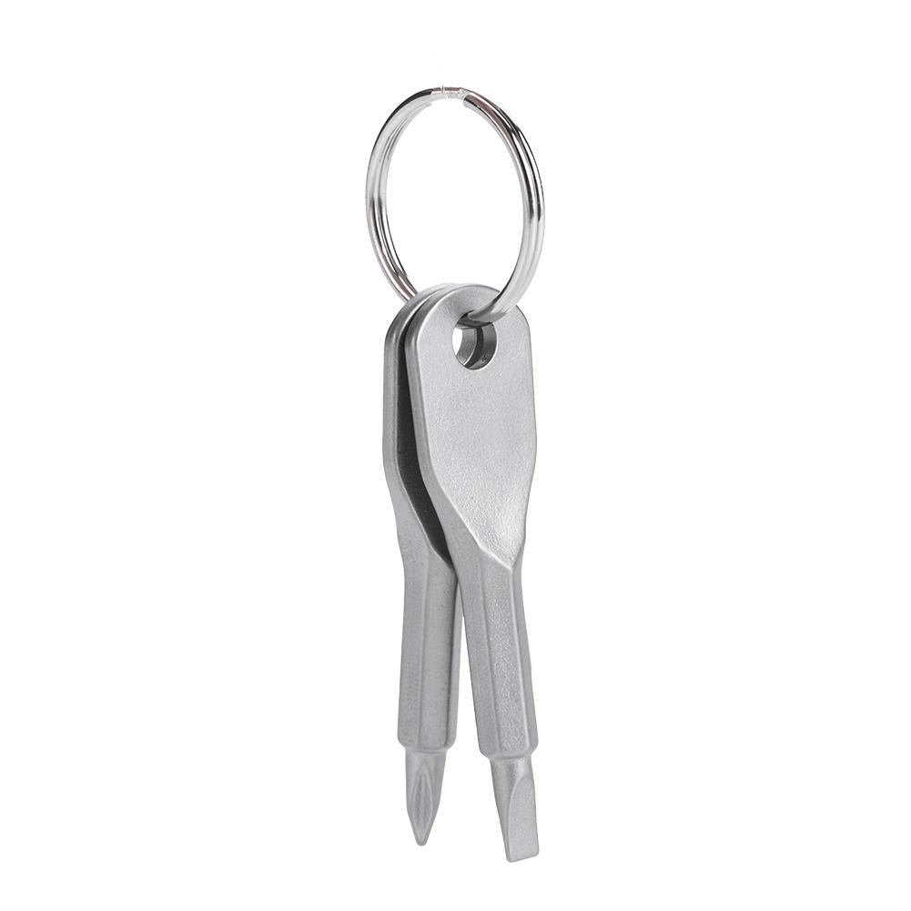 2 STÜCK Outdoor Edelstahl Tragbares Schraubendreher-Set Werkzeug mit Schlüsselring (Silber)