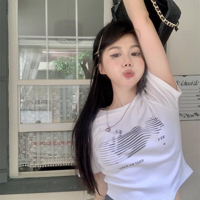 Short Design and Hot Girl Base for Women In Summer New Style for Short-sleeved Slim T-shirt Top