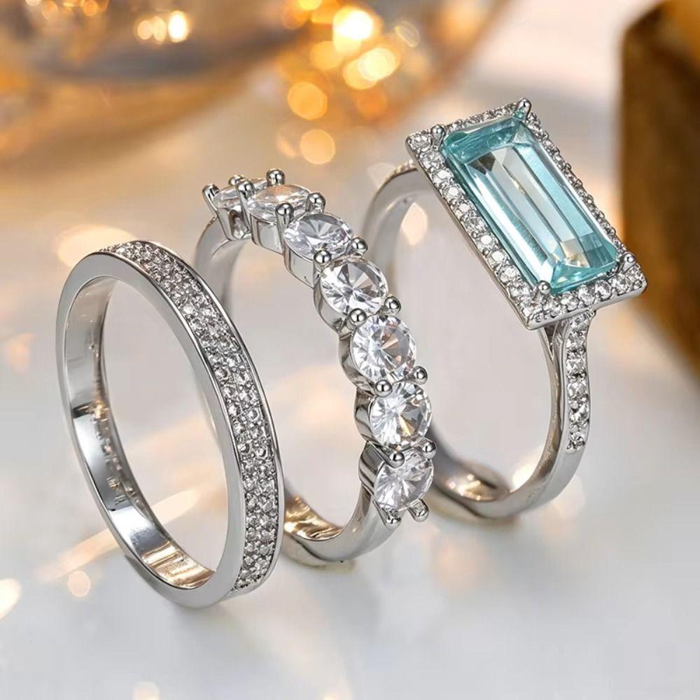 Large Rectangular Stone Stacking Rings European Style Engagement Band Ring  Anniversary Occasion