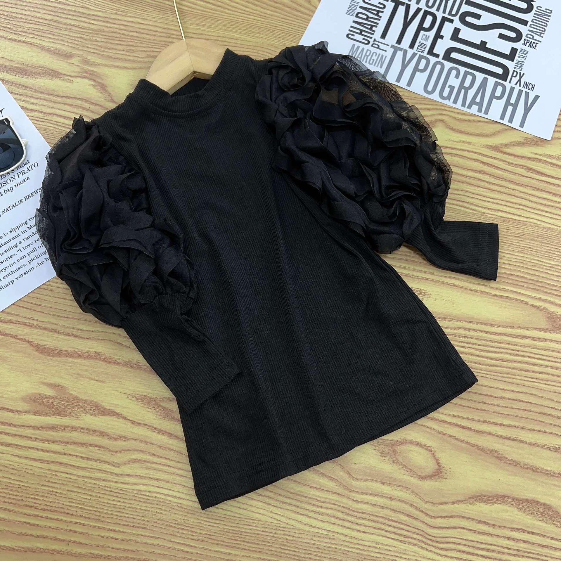 

Новый топ с пышными рукавами и длинным рукавом для девочек - Стильная корейская хлопковая футболка для детей 140 cm