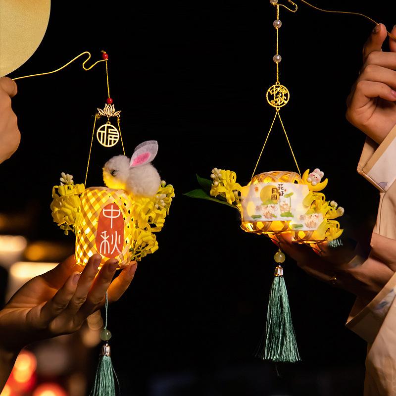 Chinese Mid-Autumn Festival Lanterns New Bamboo Handmade Children's Rabbit Lantern Festive Atmosphere Decoration Handicraft