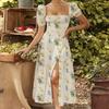 Women's Printed French Floral Backless Slim-fitting Suspender Split-ended Dress