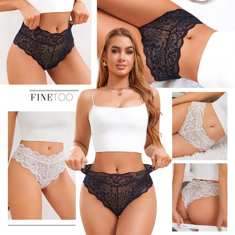 FINETOO 3Pcs Sexy Lace Star Perspective Thongs Panties Women High Waist Breathable Underwear Female Soft Intimates Lingerie 2026