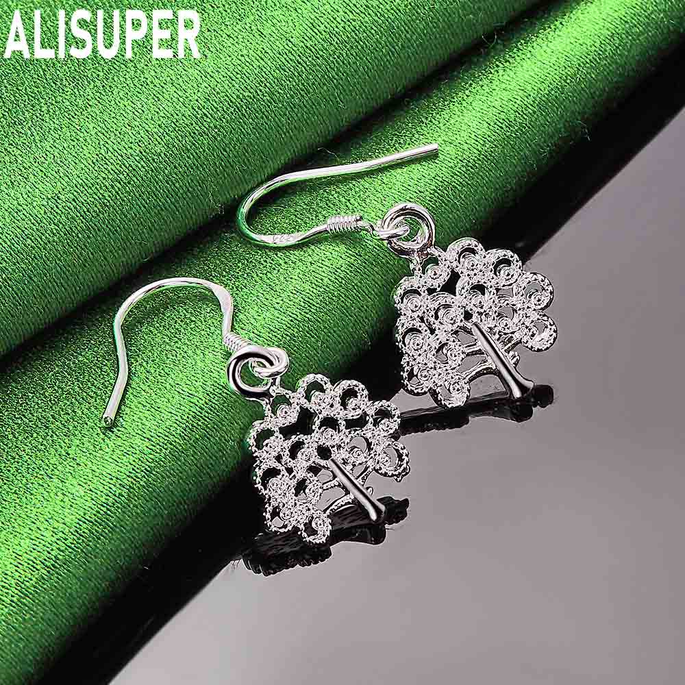 925 Sterling Silver Vintage Openwork Tree of Life Earrings - Stylish Evening Jewelry