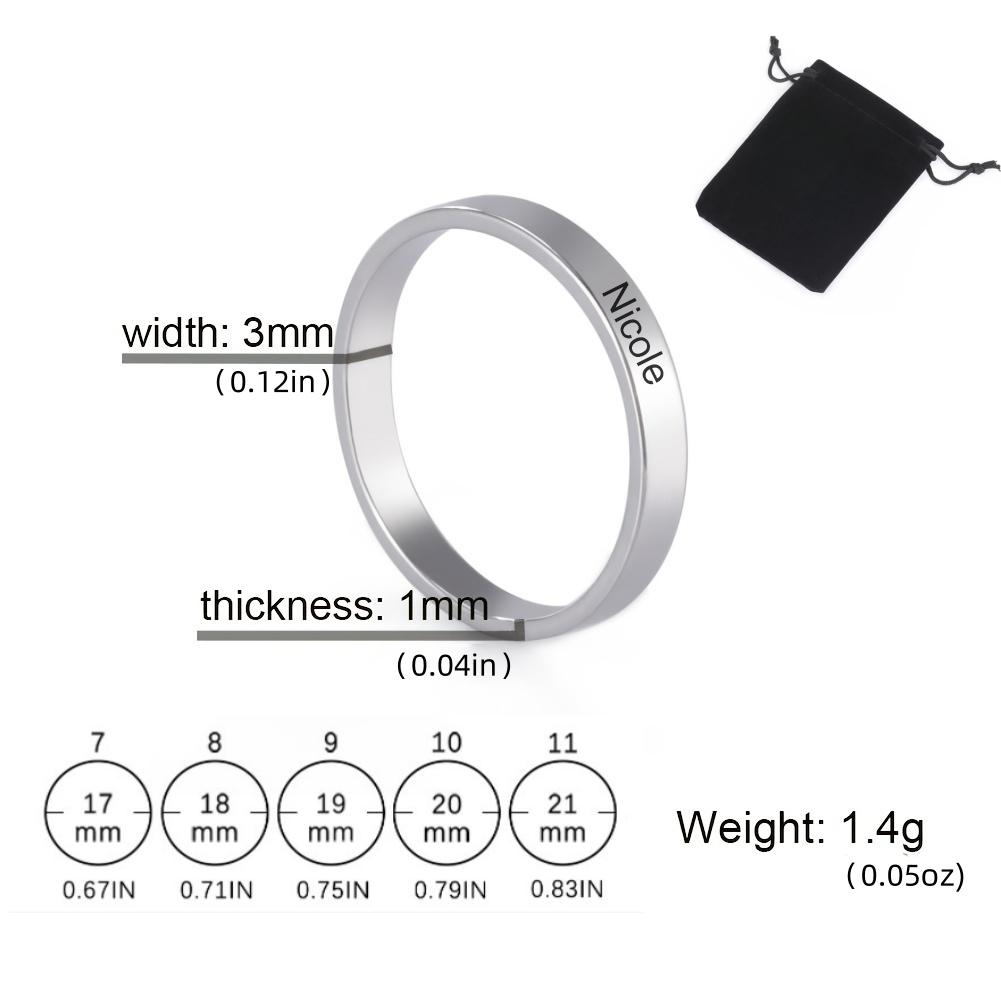Customized Name Date Couple Ring Stainless Steel 3MM Wide Plain Ring Inspirational Words Ring Jewelry Gift Valentine's Day Gift