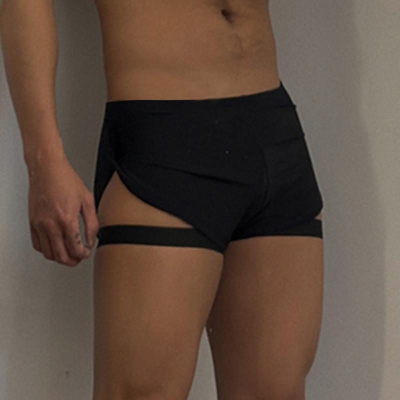 Men Elastic Waist Cutout Beach Home Wear Mini Pants Shorts Pajamas Underwear