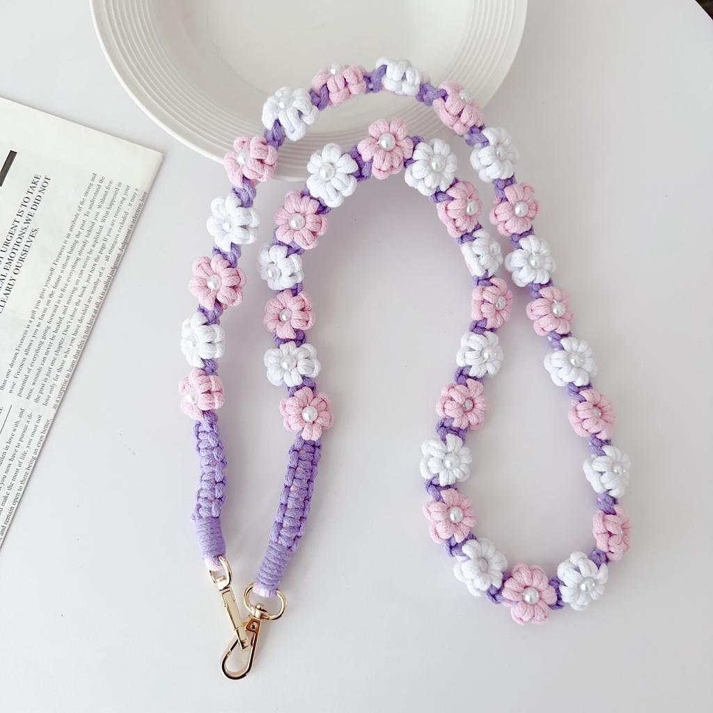 Phone Lanyard Cotton Rope Braided Daisy Flower Crossbody Strap,Length: 120cm