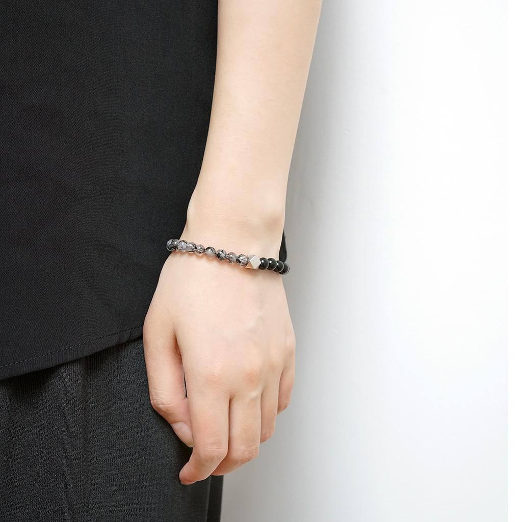 Original design natural black rutilated quartz s9Silver octagonal beaded bracelet for men and women, simple design for couples