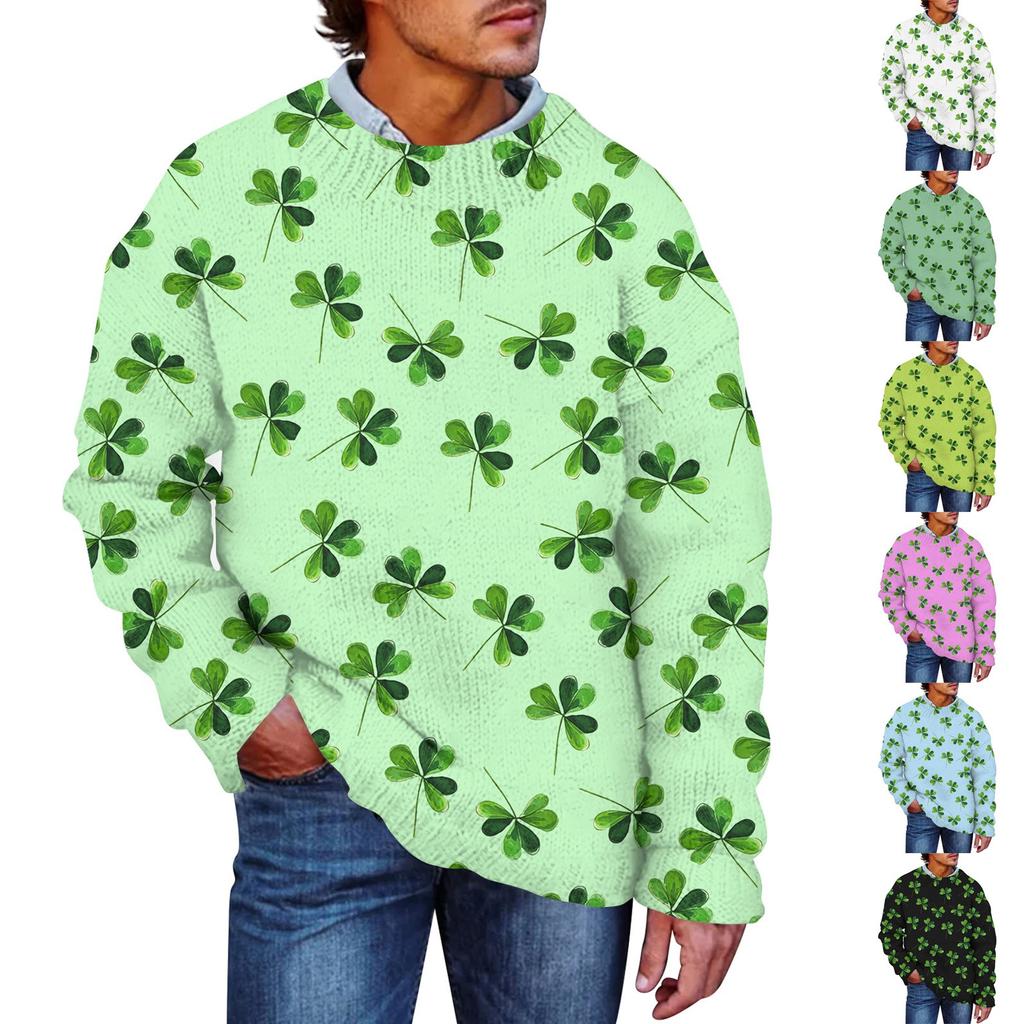 Herre Print Falsk Genser, Rundhalset Sweatshirt, Løs Langermet Topp