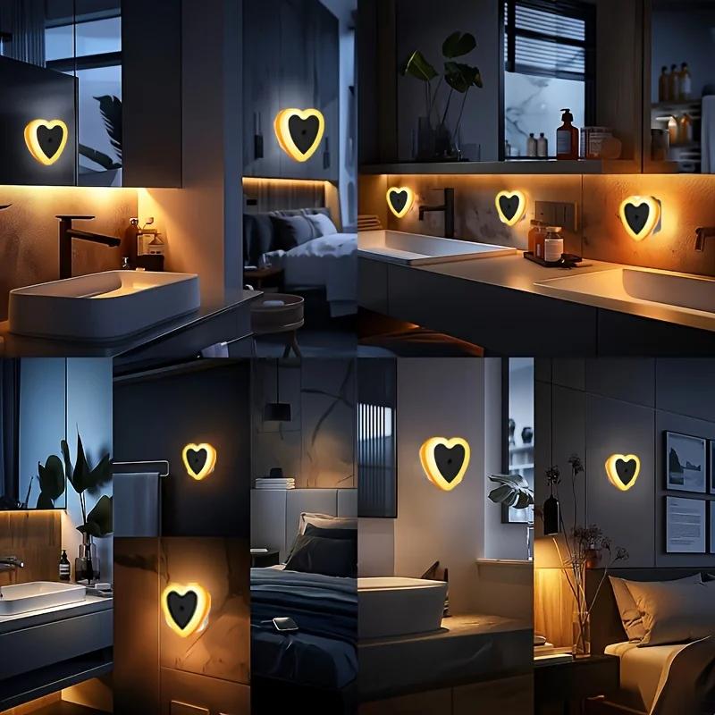 4pcs LED Night Lights Plug in Smart Cute Nightlight Heart Shaped for Bedroom, Bathroom, Kids Room, Nursery, Hallway