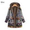 Damenmode mit Kapuze, warm, Reißverschluss, gefüttert, verdickt, langer Baumwollmantel, bedruckt, große Größe für Herbst Winter
