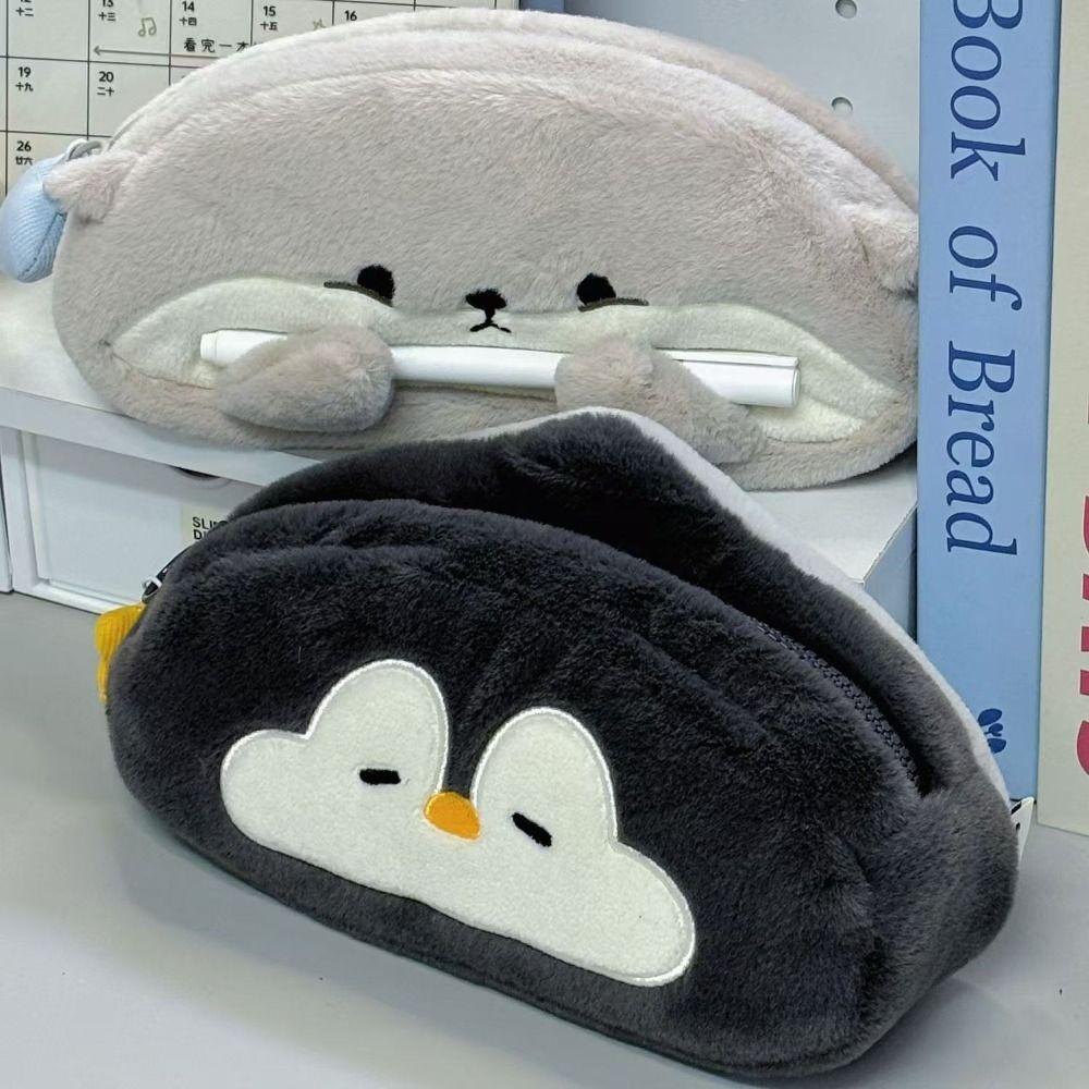 Otter Penguin Pencil Case Plush Stationery Bag Portable Stationery Organizer  Back To School Gift