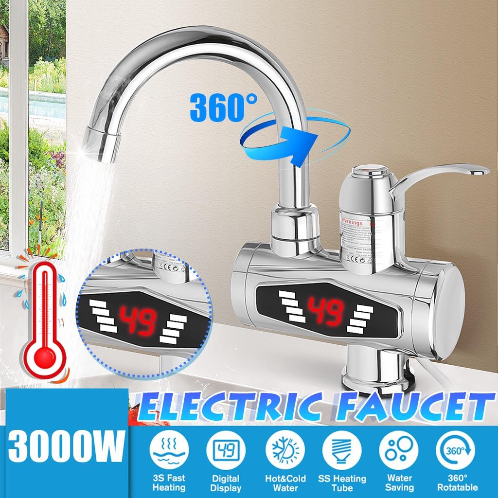 3000W Stainless Steel Water Heater Faucet With Shower Head 3S Fast Heating Instant Hot Water for Kitchen Bathroom Electric Tap