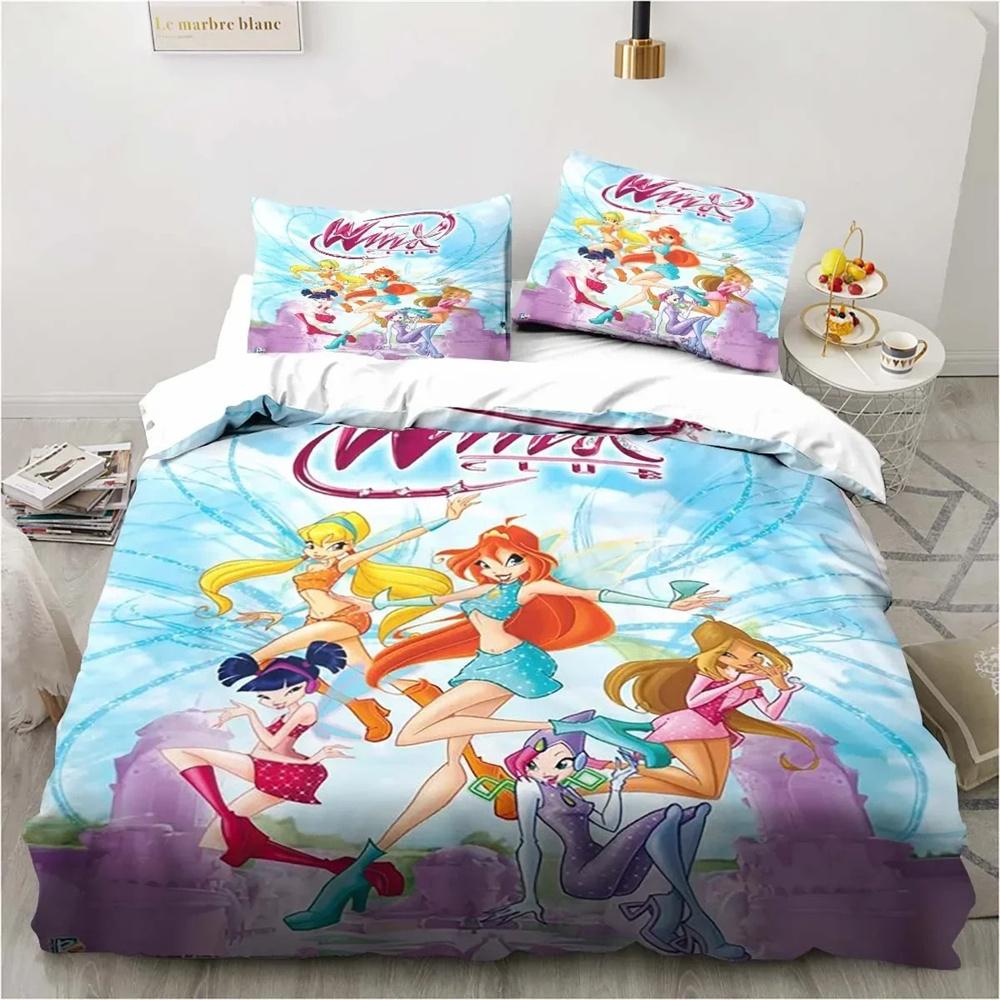Winx Anime Kawaii Bettwäsche-Set, Bettbezug-Set, leicht, weicher Bettbezug, dekorative Bettwäsche für Teenager, Jungen und Mädchen, Geschenk, groß