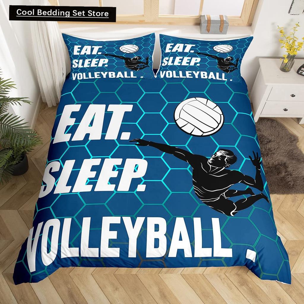 Set Lenjerie de Pat Volei Sporturi King Queen Husă de Plapumă Tematică Minge Foc și Apă Husă de Plapumă Poliester Husă de Pilotă