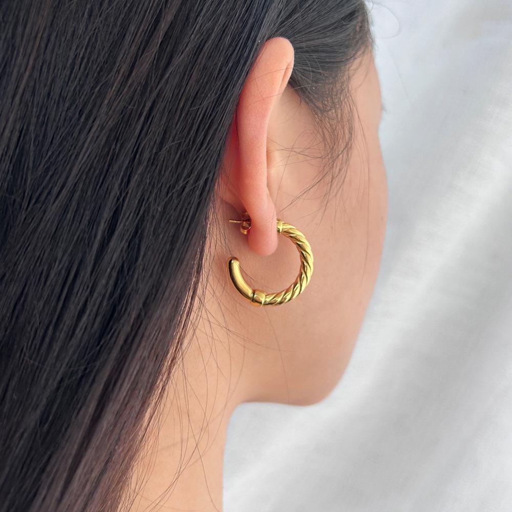 Minimalist Geometric C-Shaped Earrings - Trendy Stainless Steel Accessories for Women
