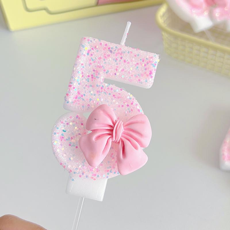 Cute Pink Bow Children's Birthday Candle Decoration for Cake