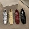 Red Mary Jane shoes women's shoes spring and autumn 2025 new thick heel patent leather French with skirt shallow mouth single shoes