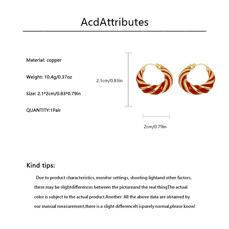 Ankara Červené Kapkové Glazurované Kroužky s Krouceným Uzlem - Špičkové Smaltované Barevné Blokové Náušnice Klipsy.