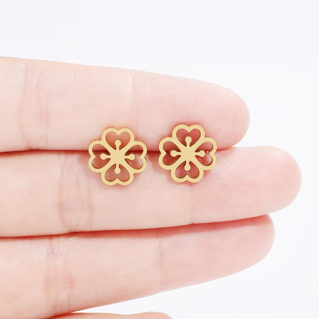 316L Stainless Steel Sakura Stud Earrings For Women Girls Gold Color Sweet Flower Fashion Ear Zircon Birthday Gifts Wholesale