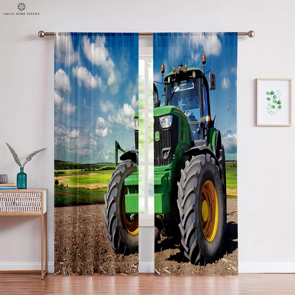 

Реалистичные печатные оконные шторы, 3D-печатный трактор, спальня, гостиная, украшение кабинета, украшение для дома, 2 шт. W50xH130(CM)x2PCS&Grommet Top