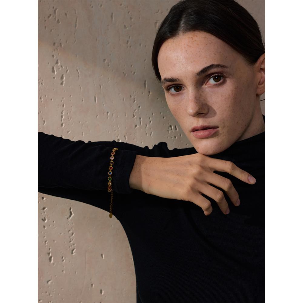 Exquisites Buntes Zirkonia Luxus Gusskettenhalsband Armband für Damen Edelstahl Wasserdichter Schmuck Geschenk