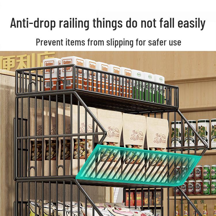Multi-Layer Snack Display Rack with Wheels for Supermarket or Convenience Store