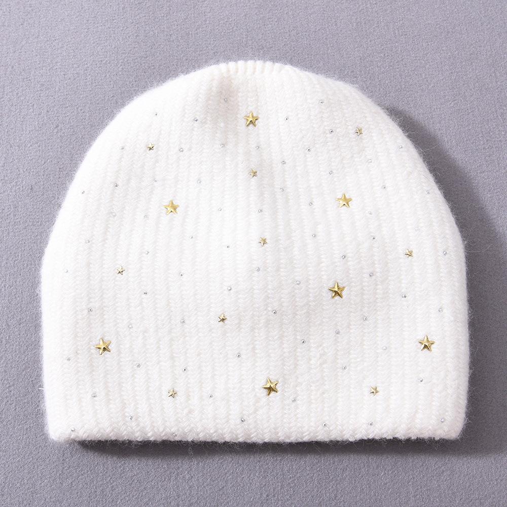 Solid color rabbit velvet double-layer thermal wool hat knitted hat autumn and winter windproof ear protection striped hat