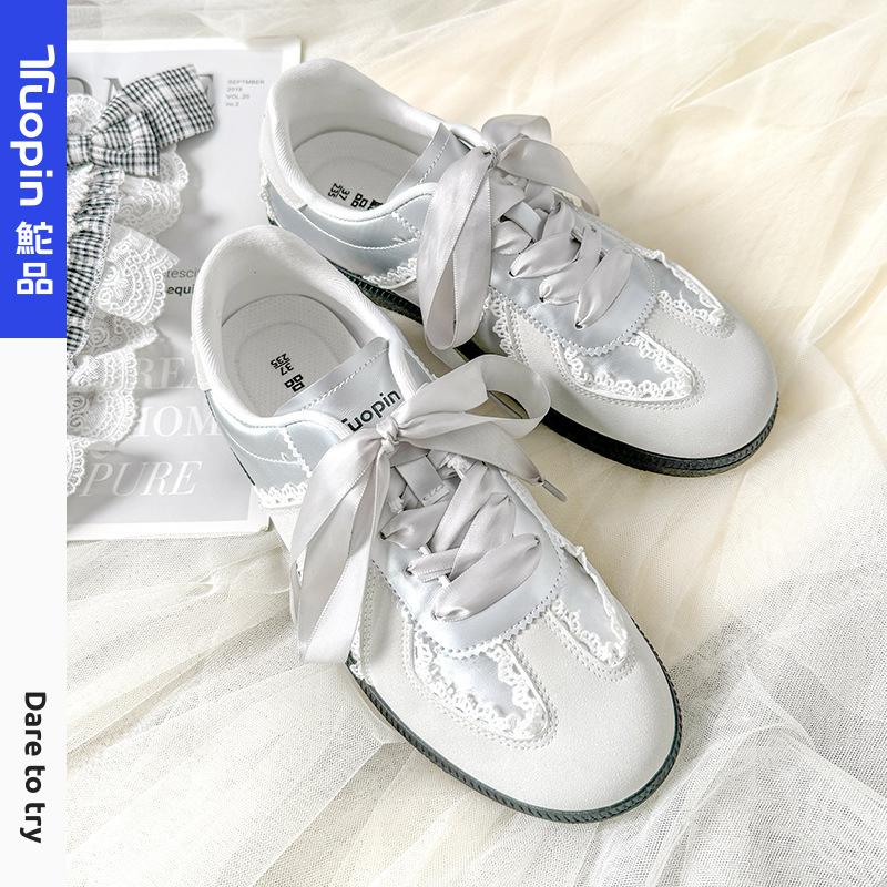 Silver German training shoes women's spring and autumn new shoes lace little white shoes niche retro women's shoes versatile board shoes