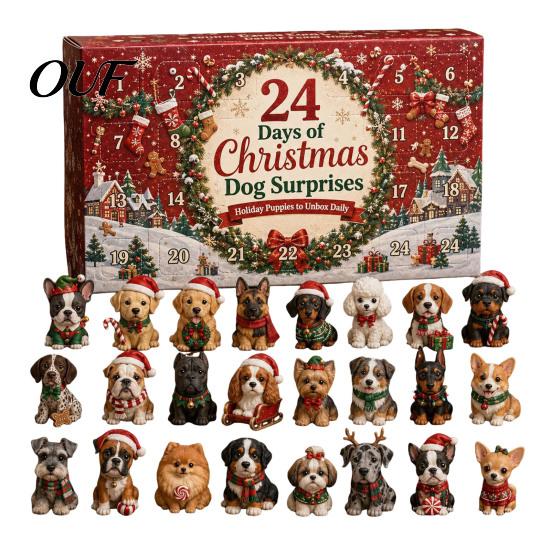 Creative Holiday Surprise 2026 Dog Christmas Advent Calendar, 24-Day Acrylic Ornament Set with Mini Puppy Festive Room Figures, 2D Flat Tree