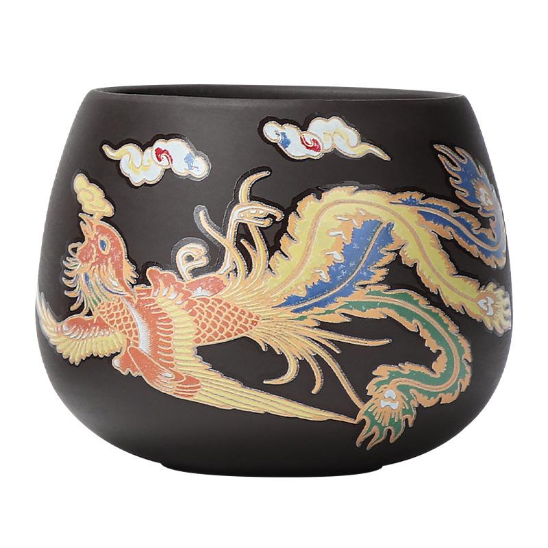 dragon and phoenix purple sand cup changes color in case of hot water Master cup Single tea cup Retro single cup Business