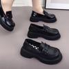 Women's High-End French Leather Loafers: 2025 New Thick-Soled, Height-Increasing, Soft & Versatile British Style Shoes