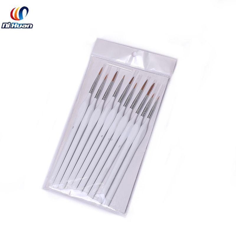 10-Piece Triangular Birch Handle Liner Brush Set for Oil, Watercolor & Gouache