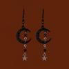 Gothic Retro Black Crescent Purple Crystal Beads Five-pointed Star Tassel Dangle Earrings for Women Hallowmas Party Jewelry Gift