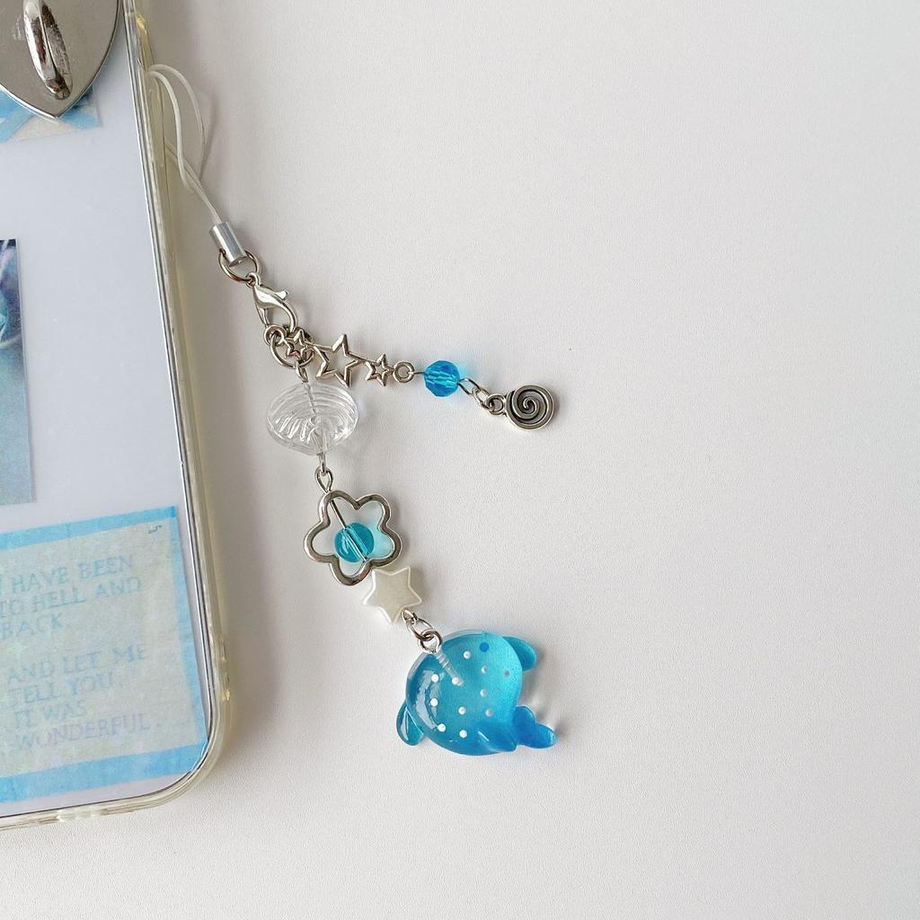 S 1 Piece 3D Ocean Fish Beaded Mobile Phone Charms Cute Keychains Lanyard Backpack Decoration Smartphone Accessory