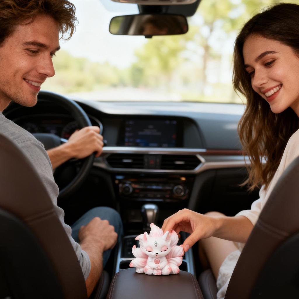 Car Dashboard Decorations Auspicious Car Accessories Automotive Nine-Tailed Fox Dash Ornaments For Women Girls Vehicle Truck RV