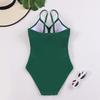 Women’s Solid One-Piece Swimsuit, Cross Front Underwire Monokini Bathing Suit Ruched Tummy Control Backless Swimwear