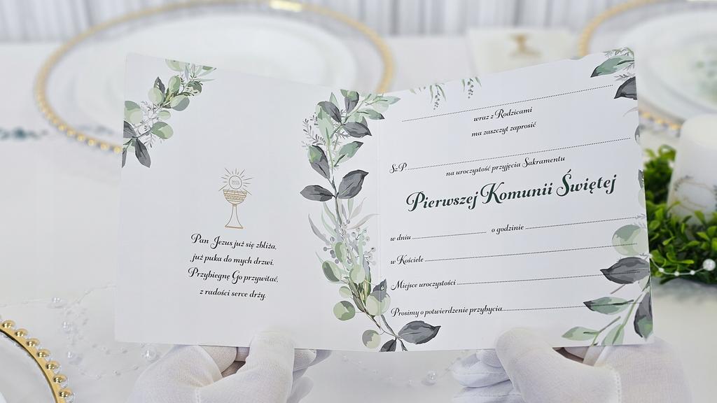Eucalyptus Heart Communion Invitations 1 Piece
