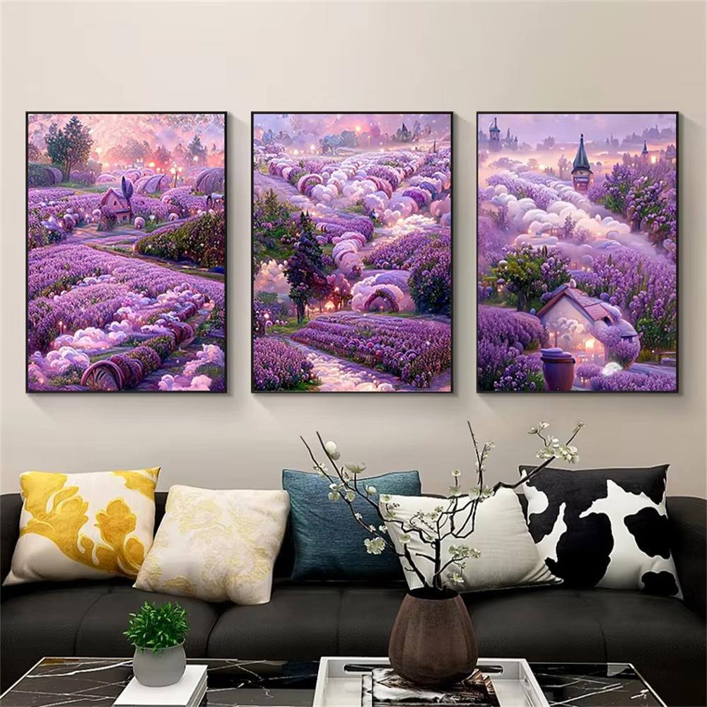 5D DIY Diamond Painting Beautiful Lavender House and Landscape Mosaic Diamond Embroidery Painting Full Rhinestone Home Decor