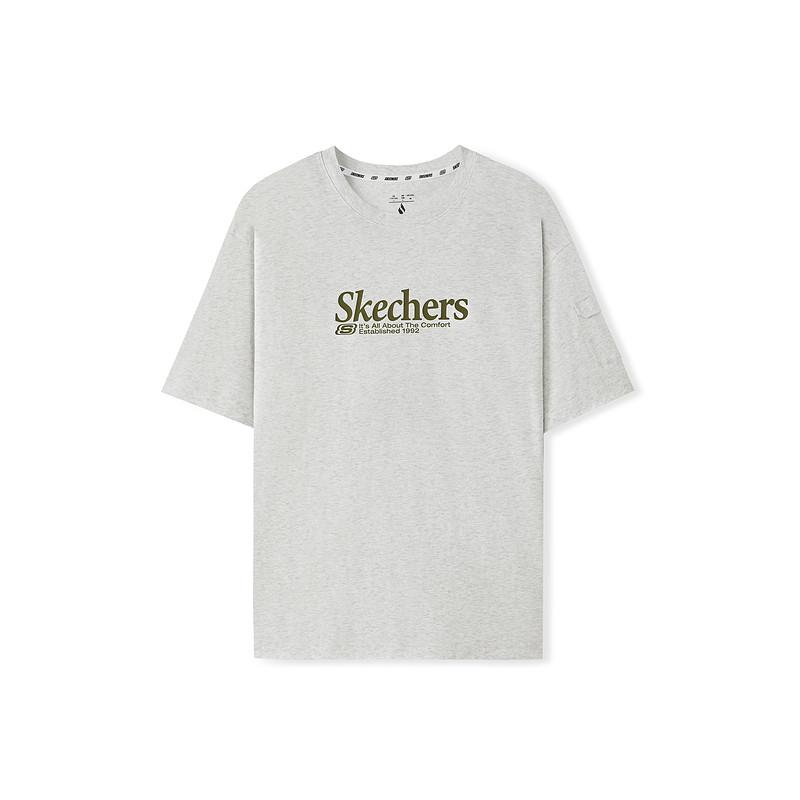 Skechers Knitted Loose Round Neck Short Sleeve Comfortable Breathable High Street Casual T-Shirt Men tops L226M004-0248 M