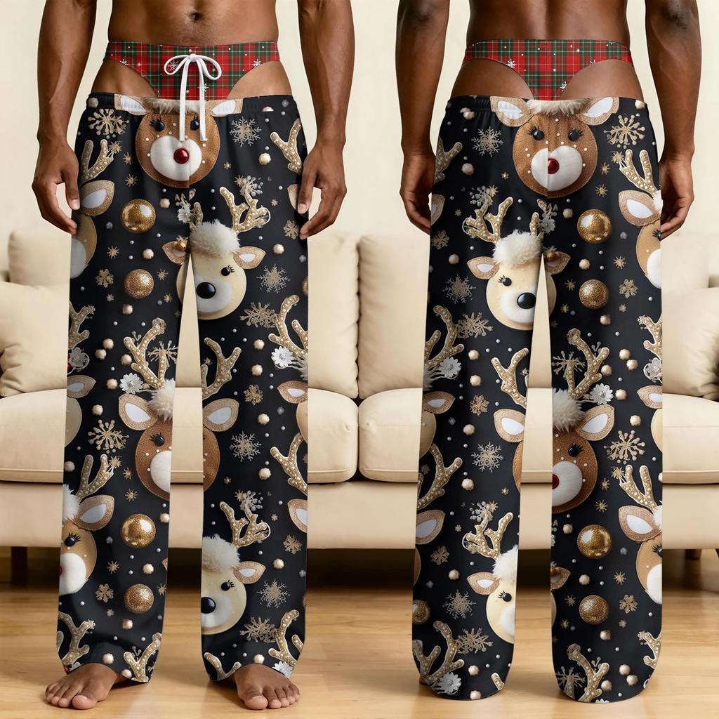 Men's Funny Sleep Pants with Brief Print for Halloween Novelty Pants