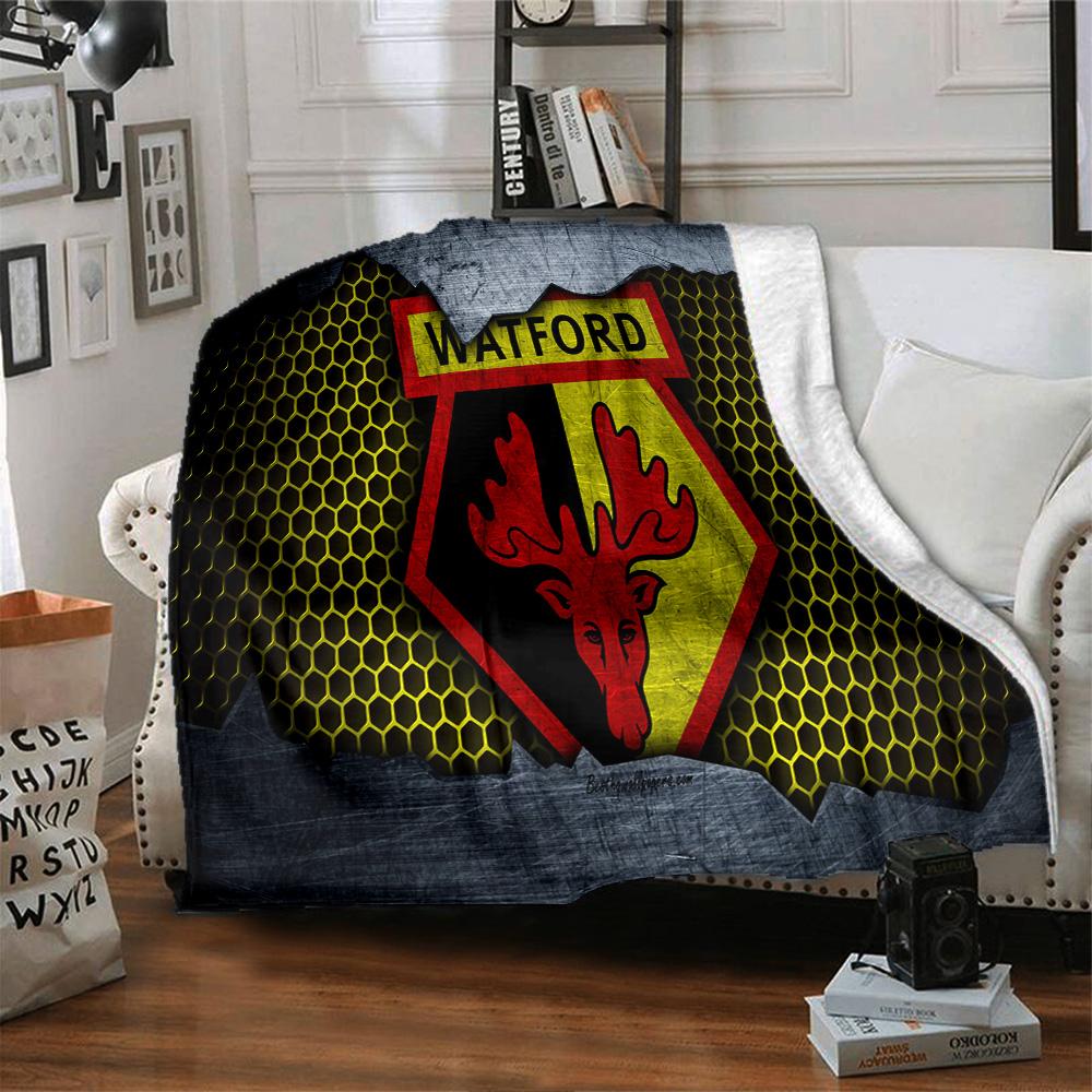 Watford Wappen Design Flanelldecke, Weiches Polyester, Modernes Design, Ganzjahres für Camping, Reisen, Geschenke für Feiertage oder Geburtstage