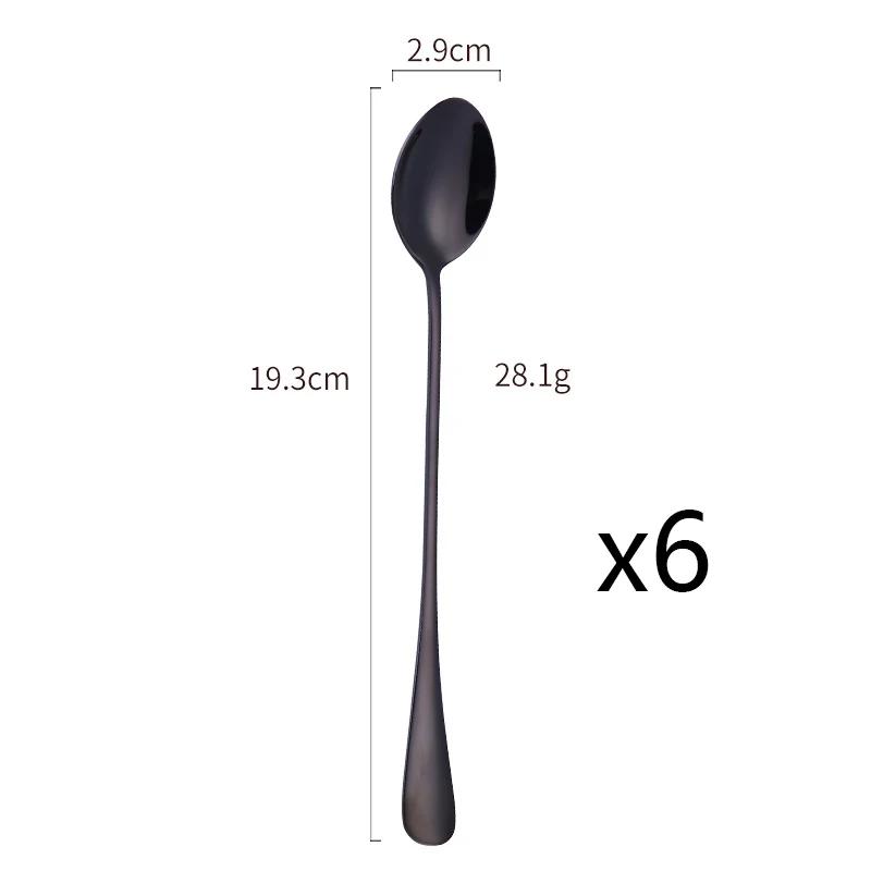 6pcs Cream Spoons 304 Stainless Steel Spoons Ice Long Handle Coffee Spoons Stirring Spoons Kitchen Utensils