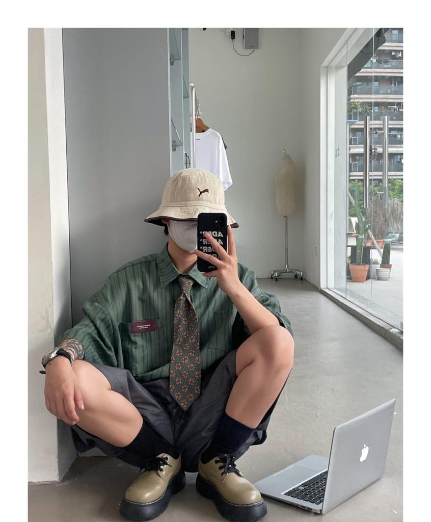 2023 Summer Unisex Japanese Retro Striped Lapel Short-Sleeve Trendy Shirt