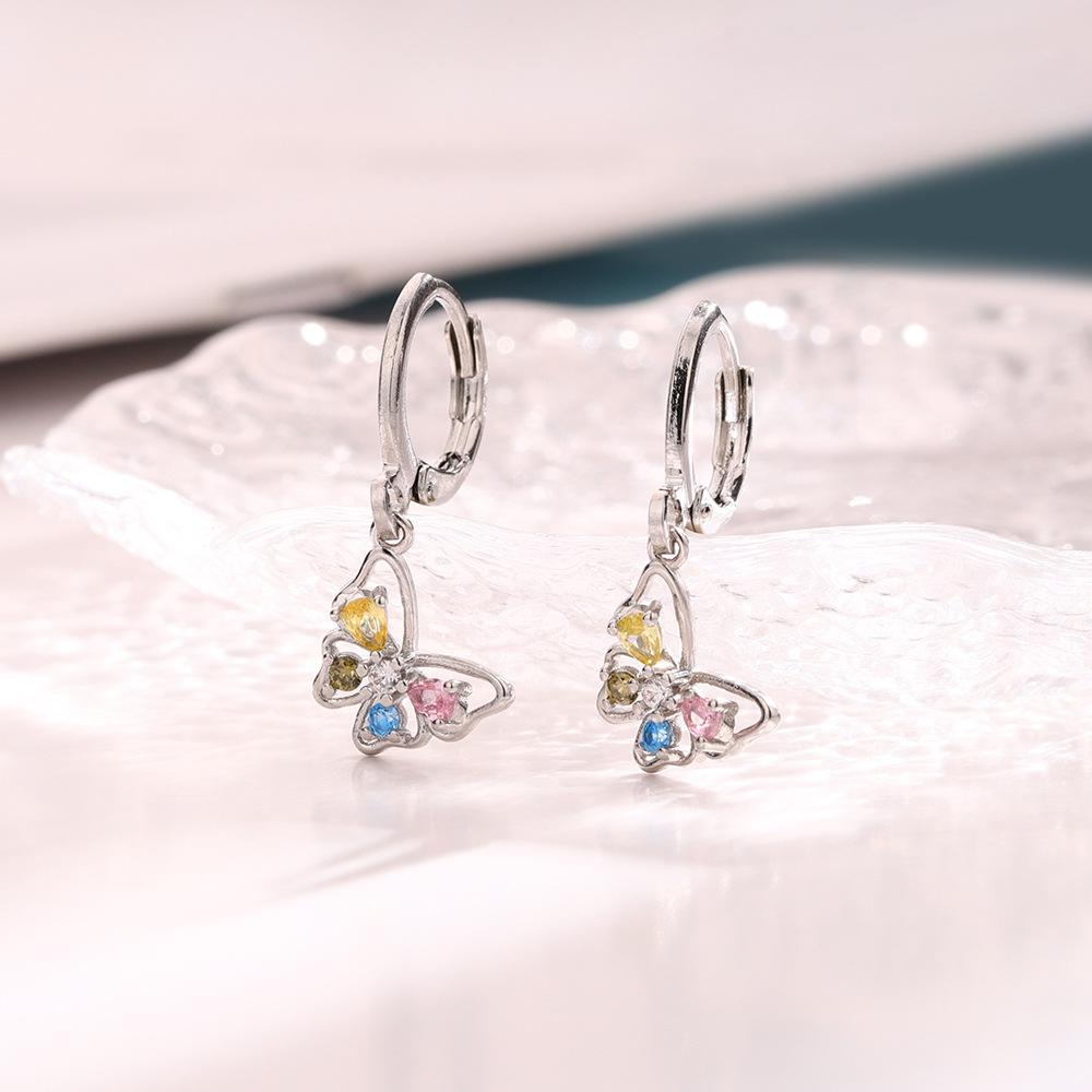 Atmosphere Color Diamond Butterfly Series Dopamine Stud Earrings Bracelet Necklace Set Sweet Dream Flower Fairy Jewelry Korea