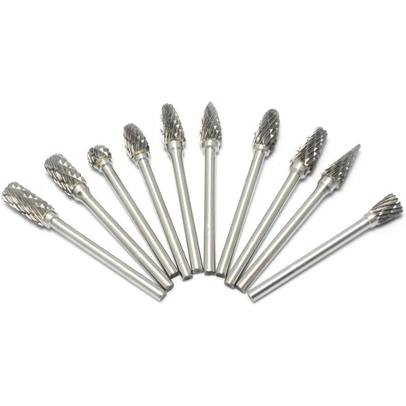 10pcs Premium Tungsten Carbide Rotary Burrs Set Double-Cut, High Efficiency For Sharpening Grinding Deburring with Power Tools