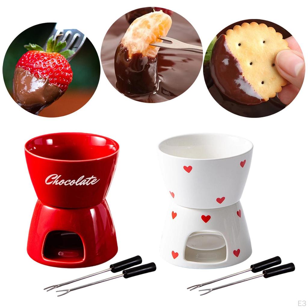 Cheese Fondue Pot Chocolate Melter Cookware Melting Mug Melt with 1 Fork Tea Light for